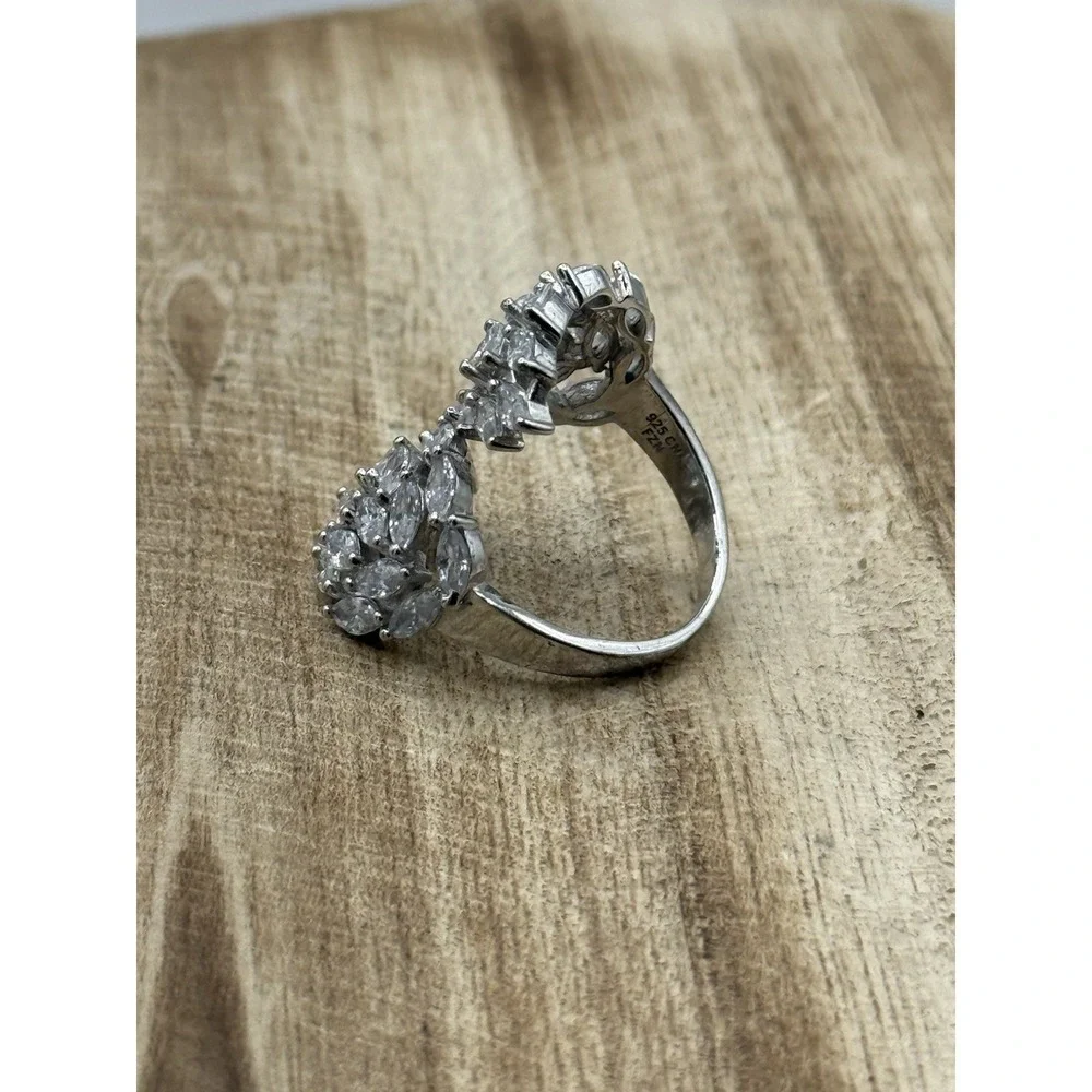 FZN‎ Sterling Silver CZ Wing Ring Size 8.5 Marquise Cluster Statement